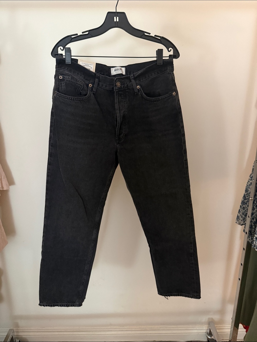 Agolde Washed Black High-Rise Straight Leg Jeans